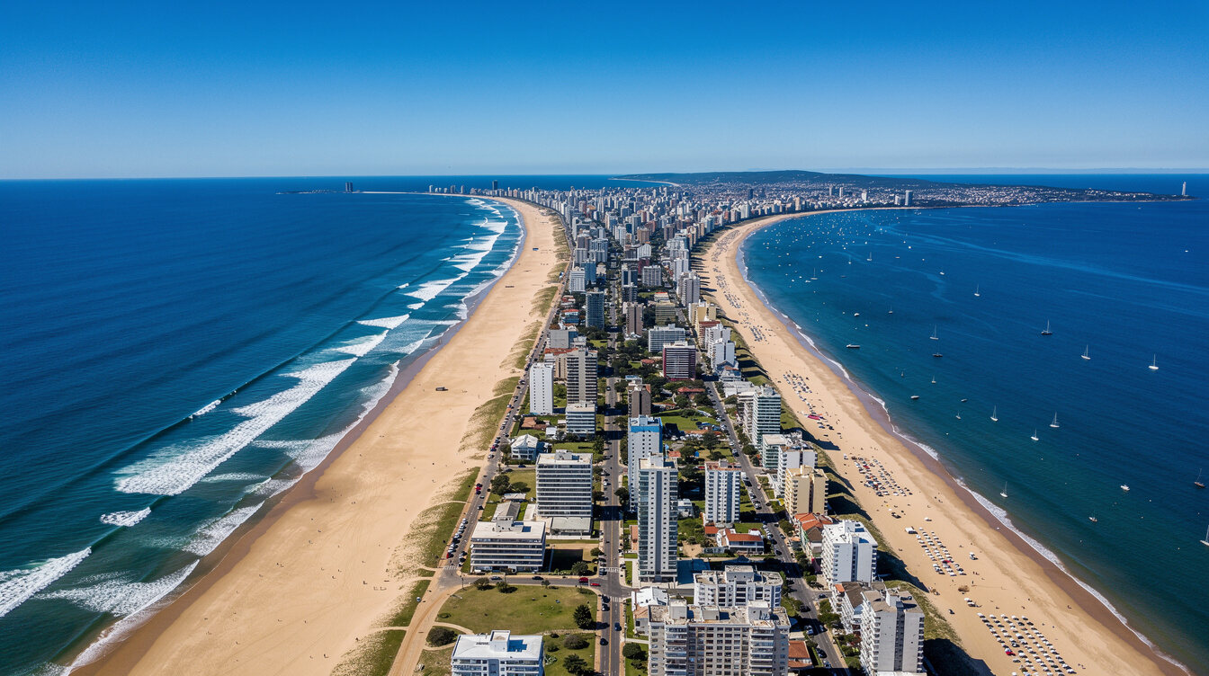 Punta del Este peninsula skyline with beaches on both sides