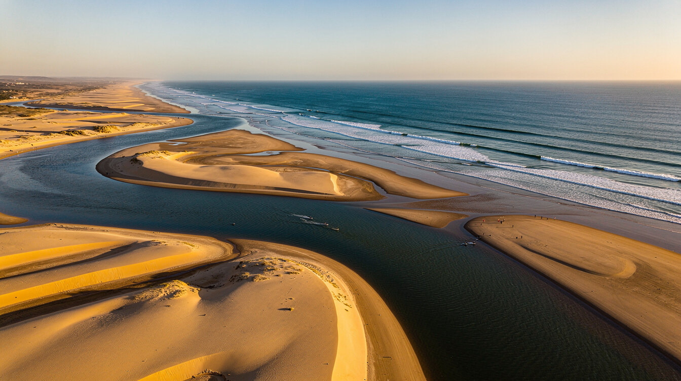 River mouth meeting the ocean at La Barra beach